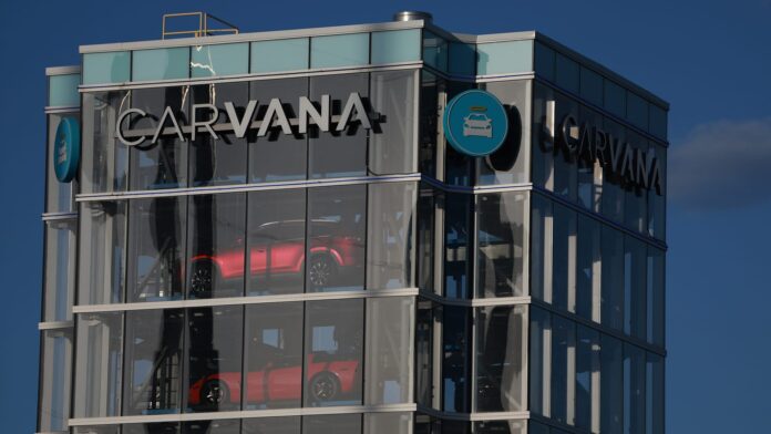 Heavily shorted online used car seller Carvana surges nearly 25%, is halted several times