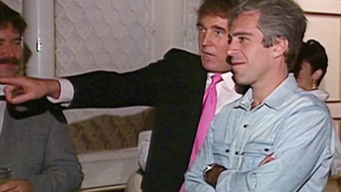 NBC archive footage shows Trump at a party with Jeffrey Epstein in 1992