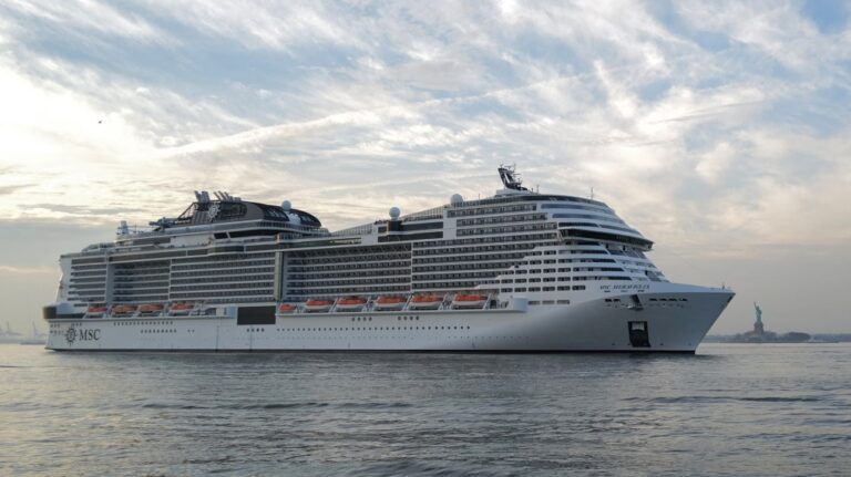 MSC Meraviglia leaves the port of New York on a previous sailing on December 9. (Charly Triballeau/AFP/Getty Images)