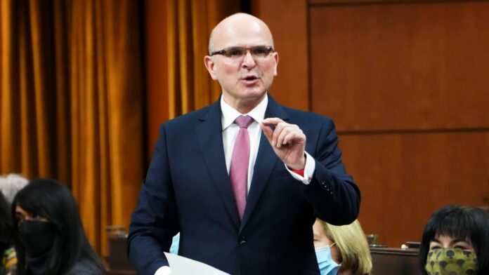 Minister of Tourism and Associate Minister of Finance Randy Boissonnault stands during question period in the House of Commons on Parliament Hill in Ottawa on Monday, March 28, 2022. THE CANADIAN PRESS/Sean Kilpatrick