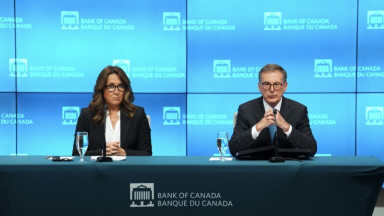 Bank of Canada Governor Tiff Macklem and Senior Deputy Governor Carolyn Rogers hold a press conference at the Bank of Canada in Ottawa on Wednesday, Oct. 23, 2024. (THE CANADIAN PRESS/Sean Kilpatrick)