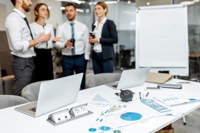 Coffee break in the meeting room, work table