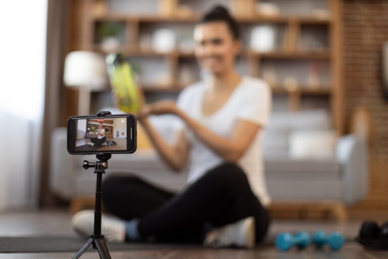 Sportswoman participating in remote training programme