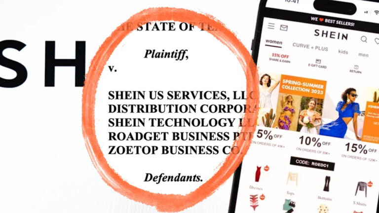 Image of a person shopping on the Shein website using their cell phone (inlay), screenshot from a lawsuit filed by the Texas Attorney General