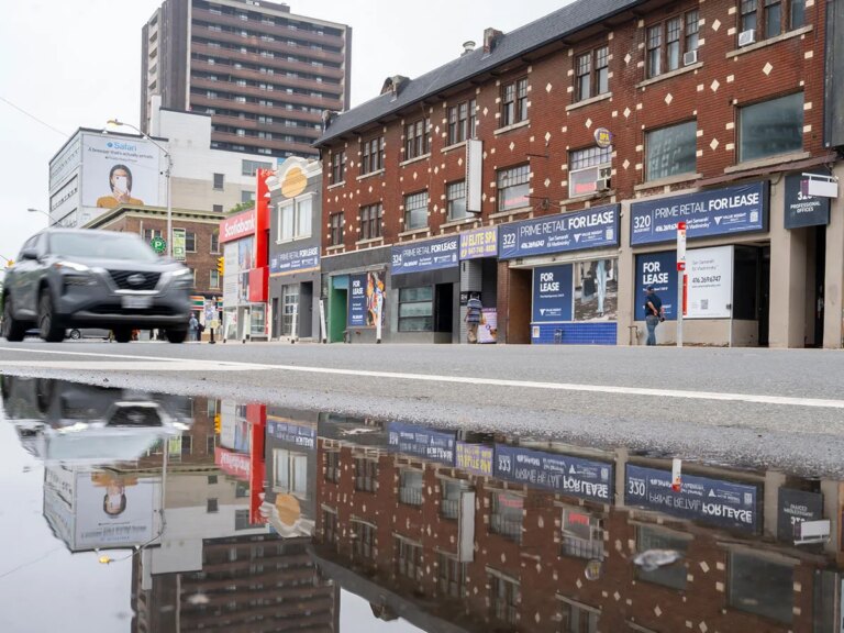 A number of properties on Toronto's Bloor Street are left vacant after businesses left the site as the area was slated for redevelopment. 